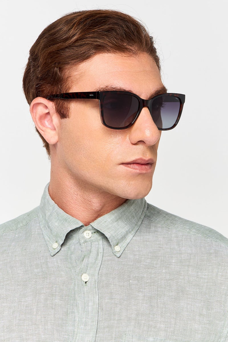 INVU Men B2213 Square Sunglasses, Dark Havana Brown - Image 2