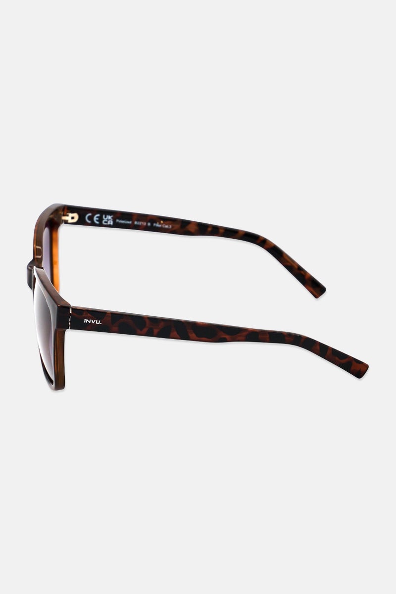 INVU Men B2213 Square Sunglasses, Dark Havana Brown - Image 4