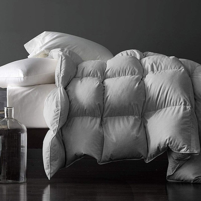 Royoliving Royoliving Premium Feathers Down Duvet Insert Comforter Queen Size Gray Heavyweight Thickened Winter Grey 100 Cotton Cover with Corner Tabs 90x90 60 oz 