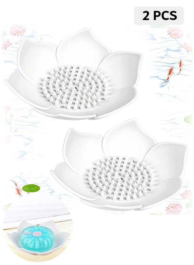 MXN 2 Pcs Lotus-Shaped Shower Soap Dishes, Silicone Soap bar Holder for Kitchen Bathroom Counter, Non-Slip Bathroom Kitchen Organizer (White)  - Image 1