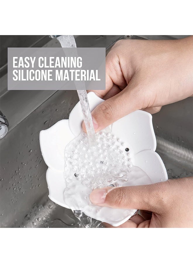 MXN 2 Pcs Lotus-Shaped Shower Soap Dishes, Silicone Soap bar Holder for Kitchen Bathroom Counter, Non-Slip Bathroom Kitchen Organizer (White)  - Image 5