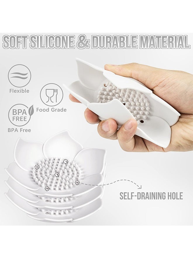 MXN 2 Pcs Lotus-Shaped Shower Soap Dishes, Silicone Soap bar Holder for Kitchen Bathroom Counter, Non-Slip Bathroom Kitchen Organizer (White)  - Image 3