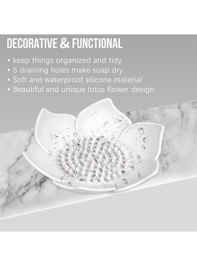 MXN 2 Pcs Lotus-Shaped Shower Soap Dishes, Silicone Soap bar Holder for Kitchen Bathroom Counter, Non-Slip Bathroom Kitchen Organizer (White)  - Image 4