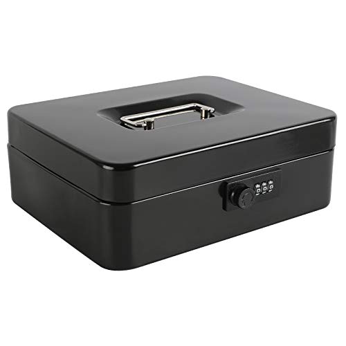 xydled Steel Cash Box Safe with Combination Lock,Money Safe Box with Removable Coin Tray,Large,9.84"x 7.87"x 3.54",Black - Image 2