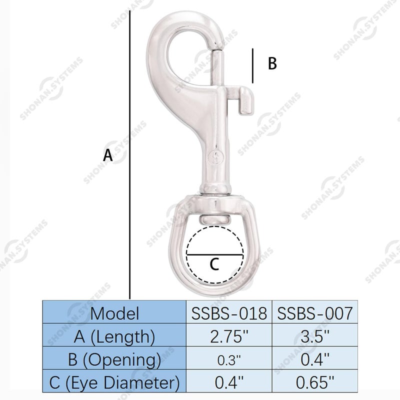 Shonan.Systems SHONAN 2.75 Inch Swivel Eye Snap Hook, 2 Pack Marine Grade Scuba Bolt Snap, Single Ended Stainless Steel Flag Clips Swivel Snaps for Scuba Diving, Flag Pole Rope, Dog Leash, Camera Strap - Image 2