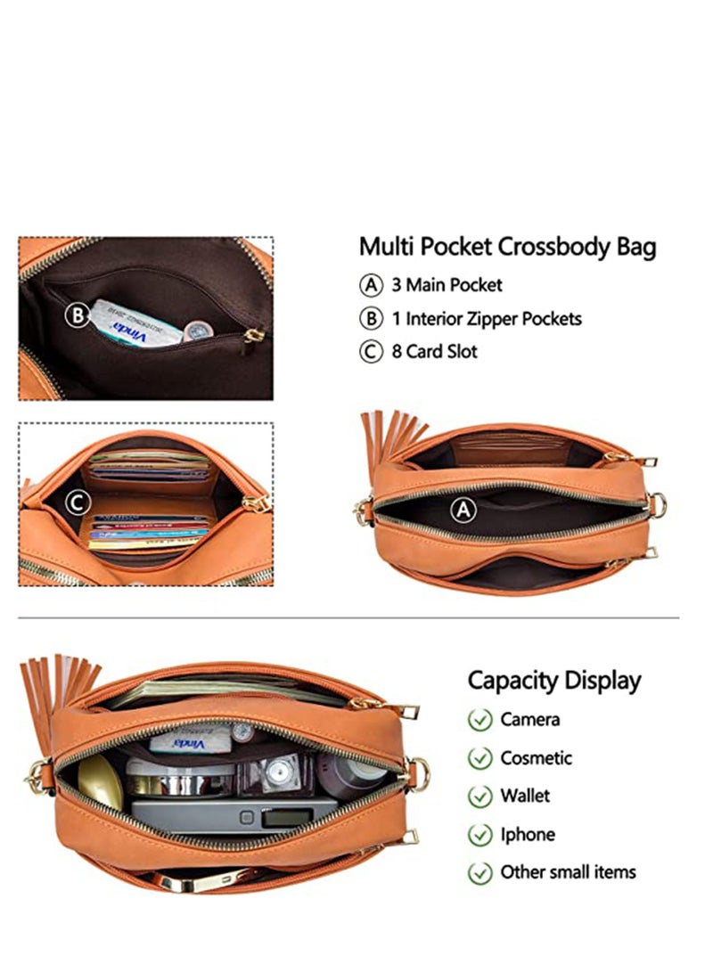 SYOSI Vegan Leather Crossbody Bags For Women, Girls Triple Zip Small Bag with Wide Strap, Shoulder Handbags, Satchel Purse with Adjustable Strap, Trendy Fashion Shoulder Bag for Ladies (Yellow Brown)  - Image 3