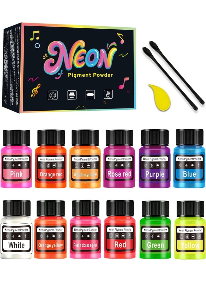Arabest Neon Pigment Powder - Vibrant Fluorescent Epoxy Resin Pigment Powder, Non-Toxic Neon Colorant for Nail Art, Slime, Painting, Bath Bombs, Candle Making, Jewelry, DIY Craft, 12 Colors, 20ml - Image 1