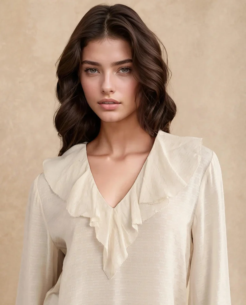 Rareism Women's Solid Textured Ruffle Top