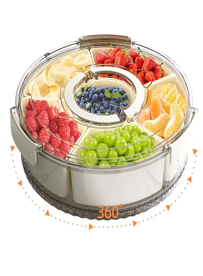 riyeloi Divided Serving Tray with Lid and Handle, Stackable Snackle Box Container for Fruits Candy Organizer, Portable Spinning Rounded Veggie Tray for Kitchen, Party, Trave and Picnic-1 PACK - Image 1