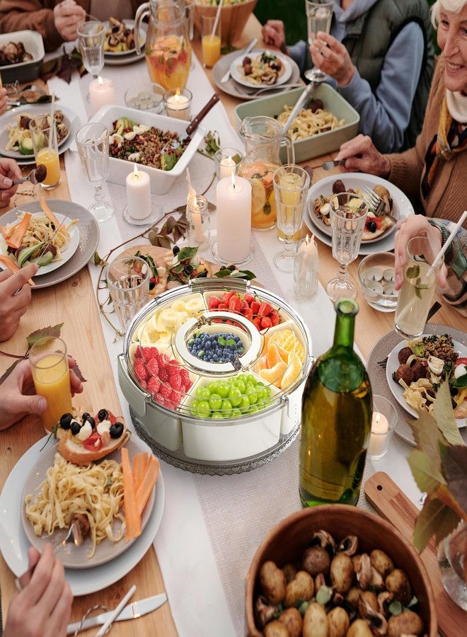 riyeloi Divided Serving Tray with Lid and Handle, Stackable Snackle Box Container for Fruits Candy Organizer, Portable Spinning Rounded Veggie Tray for Kitchen, Party, Trave and Picnic-1 PACK - Image 4