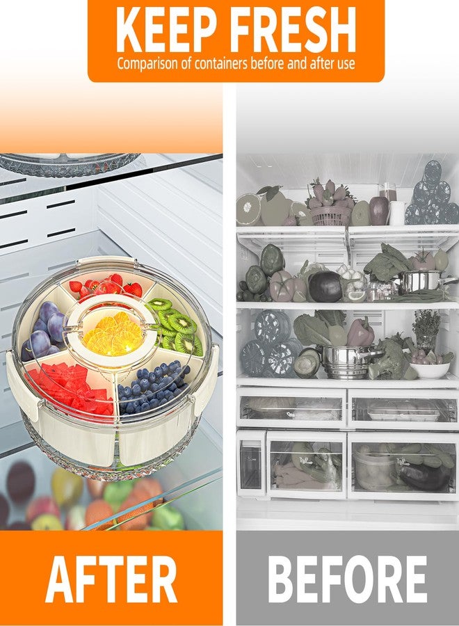 riyeloi Divided Serving Tray with Lid and Handle, Stackable Snackle Box Container for Fruits Candy Organizer, Portable Spinning Rounded Veggie Tray for Kitchen, Party, Trave and Picnic-1 PACK - Image 2