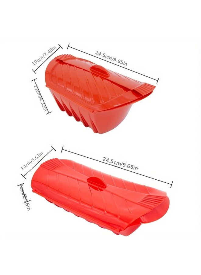 سلة طهي كبيرة حمراء من السيليكون قابلة للطي للطهي بالبخار، آمنة للاستخدام في الميكروويف والفرن، مزدوجة الاستخدام للخضروات والخبز، مع مقبض سهل الرفع، أداة مطبخ قابلة لإعادة الاستخدام للمساعدة في إعداد الطعام، سطحها محبب. - Image 3