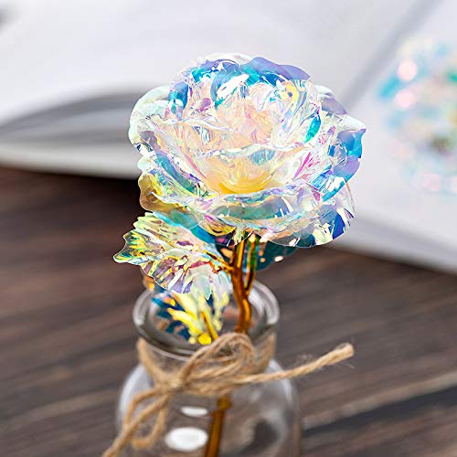 Warmtree 10 Pcs 24K Galaxy Rose Glass Flowers Colorful Gold Rose Artificial Flowers Best Gifts for Mother's Day Thanksgiving Valentine's Day Girl's Birthday Party - Image 2