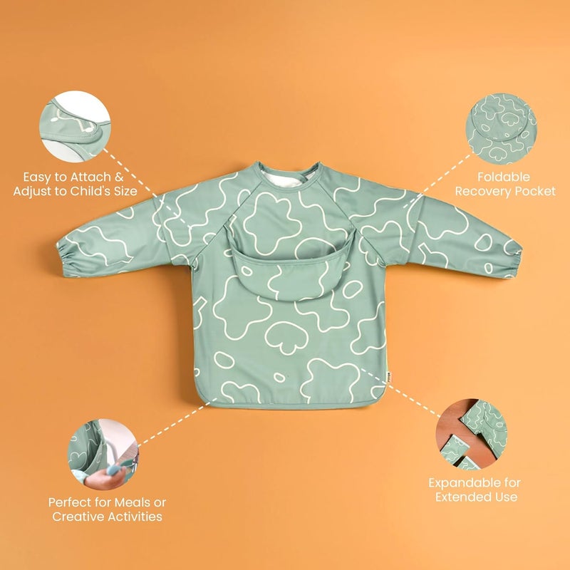 BEABA Béaba 2-in-1 Waterproof Bib with Removable Sleeves - Sage Green - Image 5