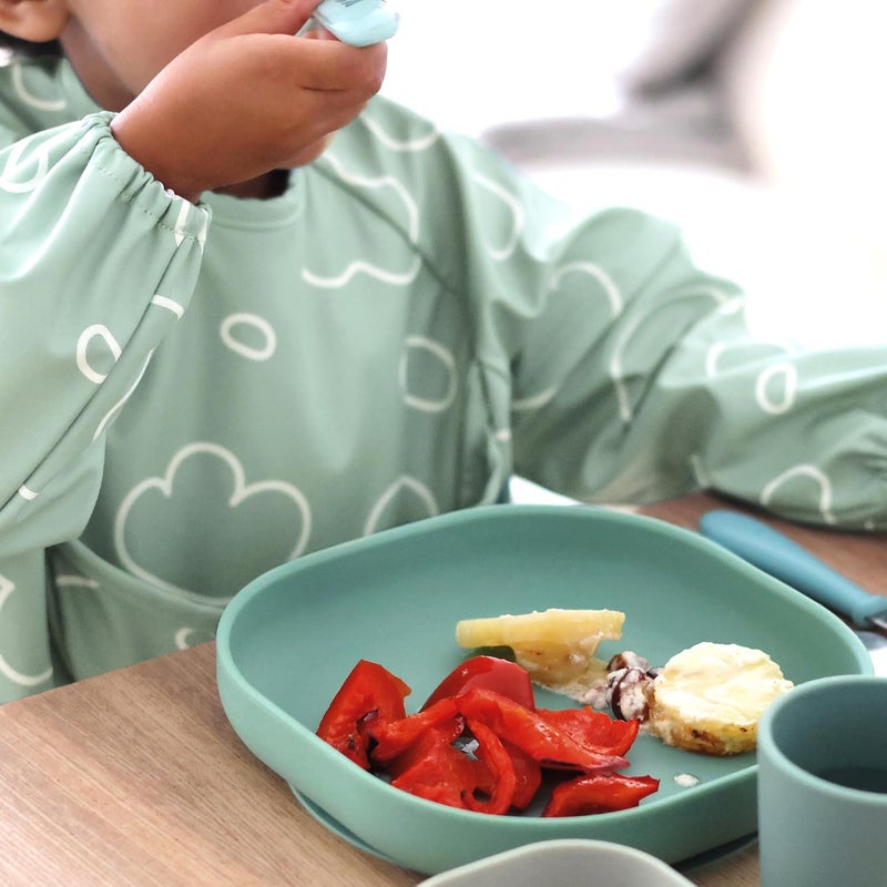 BEABA Béaba 2-in-1 Waterproof Bib with Removable Sleeves - Sage Green - Image 3