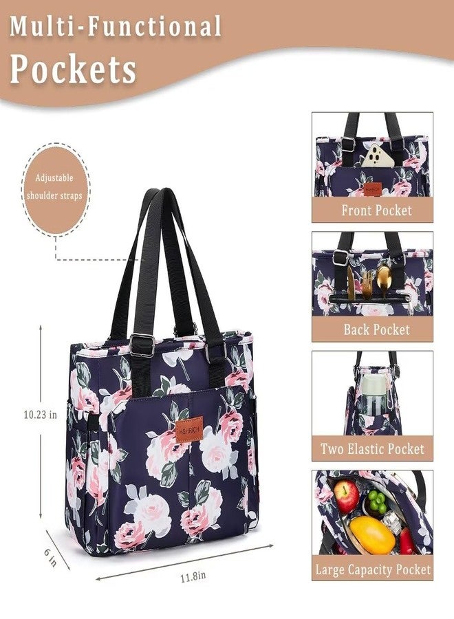 HSHRICH Large Women Lunch Bags for Work/Insulated Adult Lunch Box for Women/Leakproof Cooler Lunch Tote Bag with Storage Pocket. Reusable Lunch Cooler Purse for Work Picnic Hiking 12L, Peony - Image 2