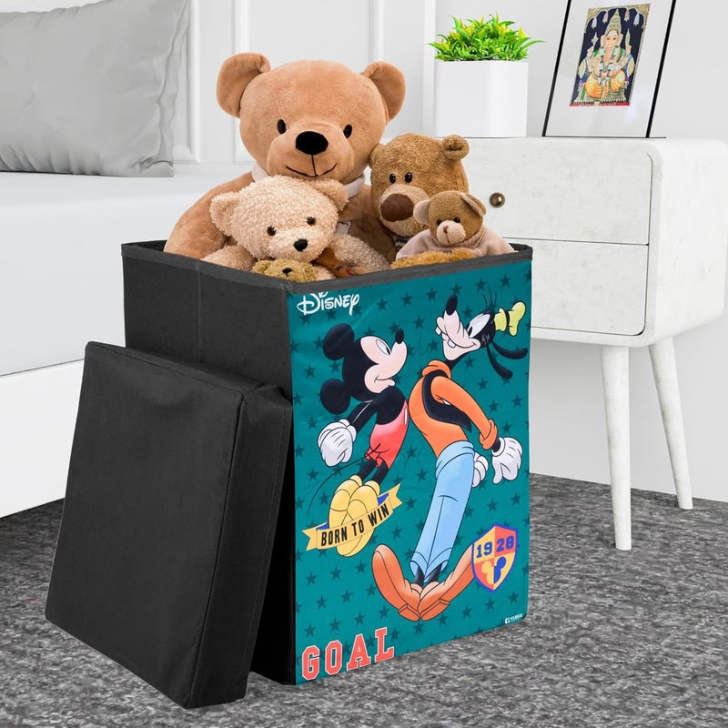Kuber Industries Goofy Toy Storage Box | Laundry Basket for Toys | Folding Laundry Basket | Clothes Hamper with Lid & Handles | 60 LTR | Black - Image 1
