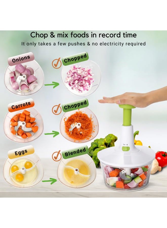 Brieftons Express Manual Food Chopper: 6.8-Cup, Hand Chopper Vegetable Cutter to Chop Veggies, Fruits, Herbs, Garlic Onion Chopper for Salsa, Salad, Pesto, Hummus, Guacamole, Coleslaw, Indian Cooking - Image 3