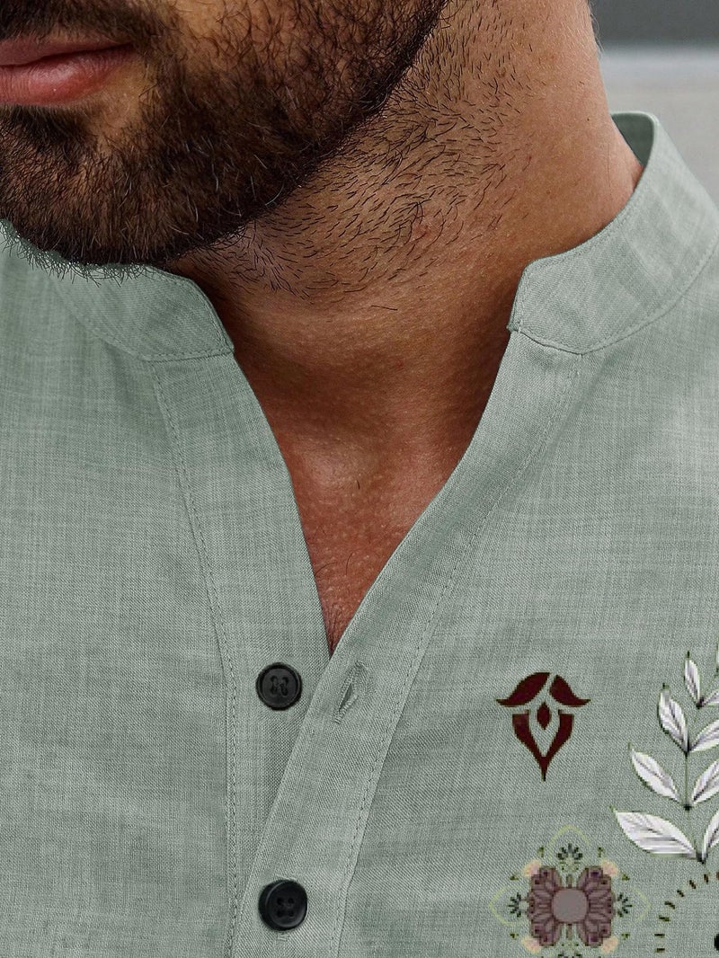 TOPLOT Men's Kurta Shirt |Premium Linen Printed | Stylish Ethnic Wear | Comfortable Fit Design | Clean Look Structure | Versatile Styling | Casual, Festive, Party (5265_M_Pista) - Image 2