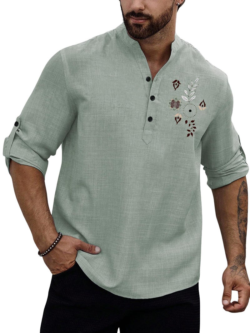 TOPLOT Men's Kurta Shirt |Premium Linen Printed | Stylish Ethnic Wear | Comfortable Fit Design | Clean Look Structure | Versatile Styling | Casual, Festive, Party (5265_M_Pista) - Image 5