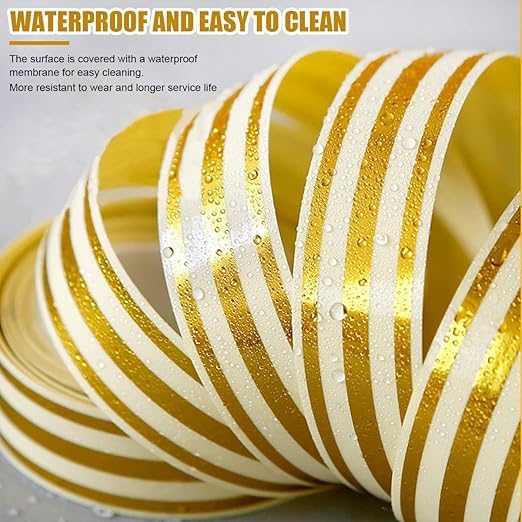 GOVINDGOPAL GOVINDGOPAL Golden Tile Gap Tape Home Sticker Waterproof Tape PVC Self Adhesive Ceramic for Detailing Wall Floor Cabinetry Dcor For Gold Type 25 CM X 5M 1 RollPack  - Image 5