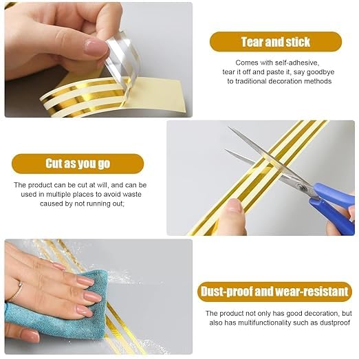GOVINDGOPAL GOVINDGOPAL Golden Tile Gap Tape Home Sticker Waterproof Tape PVC Self Adhesive Ceramic for Detailing Wall Floor Cabinetry Dcor For Gold Type 25 CM X 5M 1 RollPack  - Image 3
