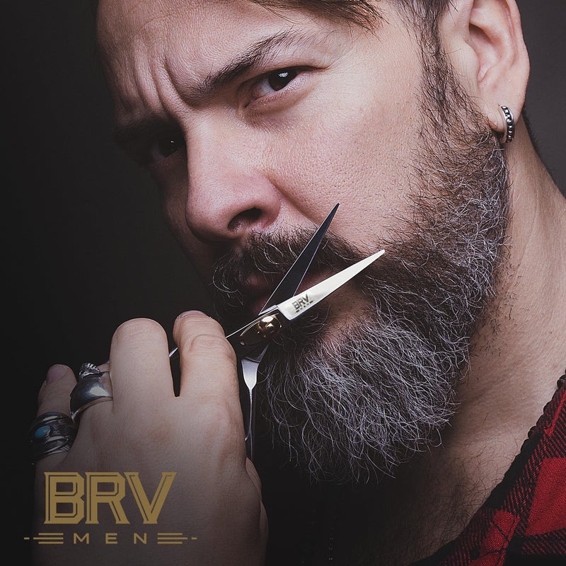 BRV MEN مقص شارب ولحية حاد لليد اليسرى - 5.5" - 100% فولاذ مقاوم للصدأ عالي الكربون - مقص لتشذيب الشعر الوجه (لليد اليسرى - فضي) - Image 5