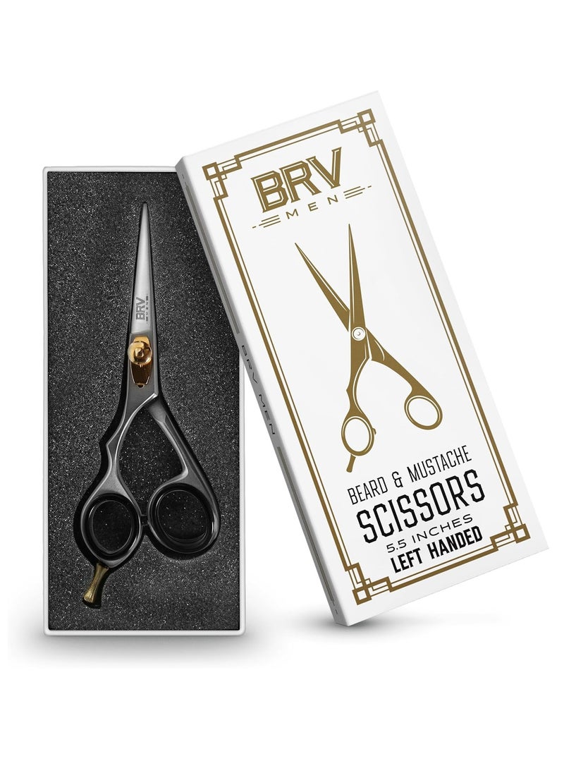 BRV MEN LEFT HANDED Razor Sharp Mustache & Beard Scissors - 5.5" - 100% High Carbon Stainless Steel - Facial Hair Trimming Shears (LEFT HANDED - Silver)  - Image 1