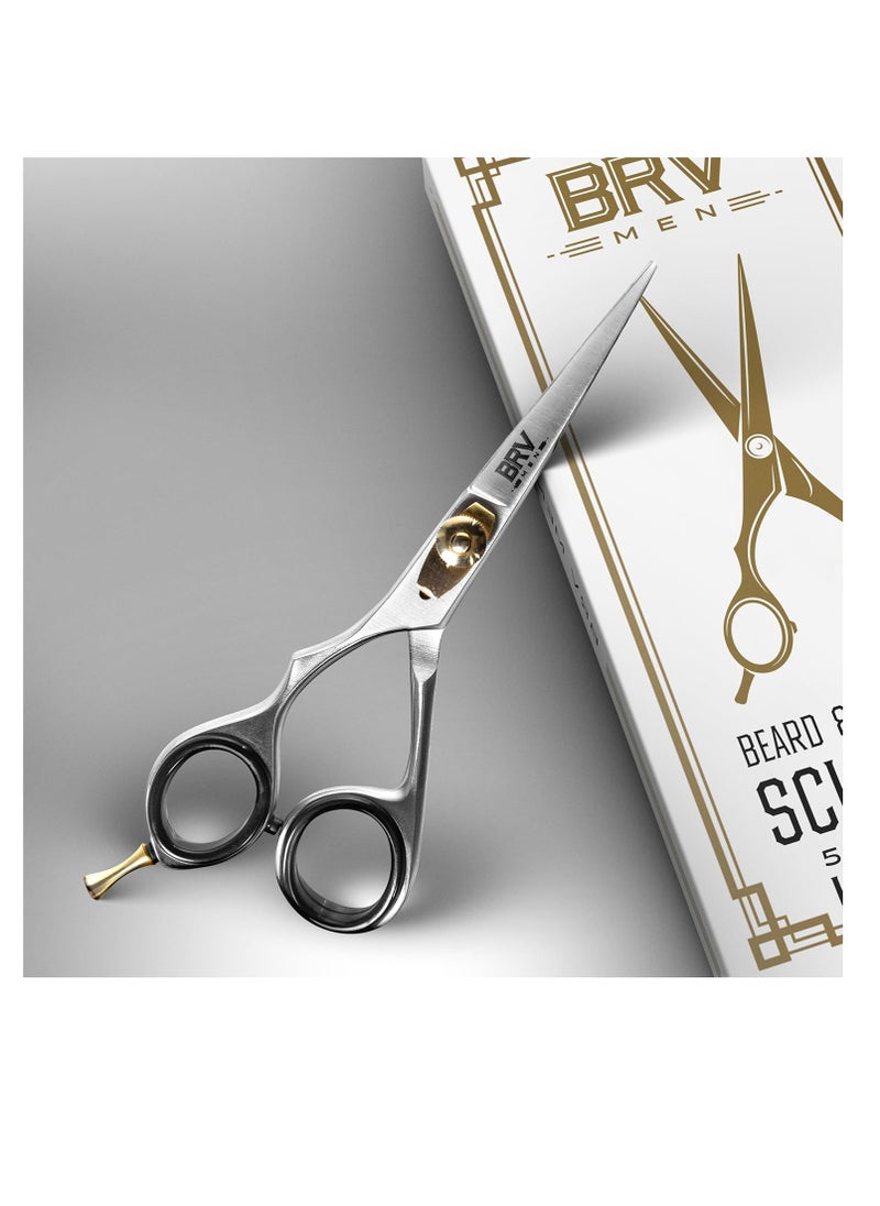 BRV MEN LEFT HANDED Razor Sharp Mustache & Beard Scissors - 5.5" - 100% High Carbon Stainless Steel - Facial Hair Trimming Shears (LEFT HANDED - Silver)  - Image 3