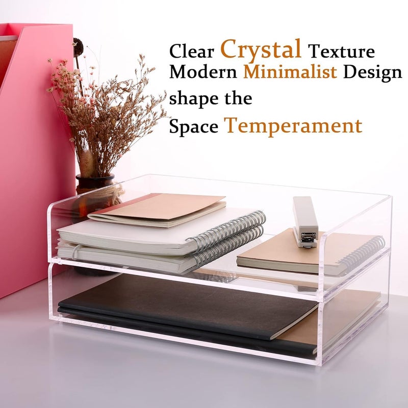 BPA® Paper Organizer Tray, Clear Acrylic Desk Organizers and Accessories, Stackable Classroom File Storage, Letter Size Workspace Office Organization- L12.4 x W8.8 x H2.6 Inch x 2 Pack 2 Tier - Image 2