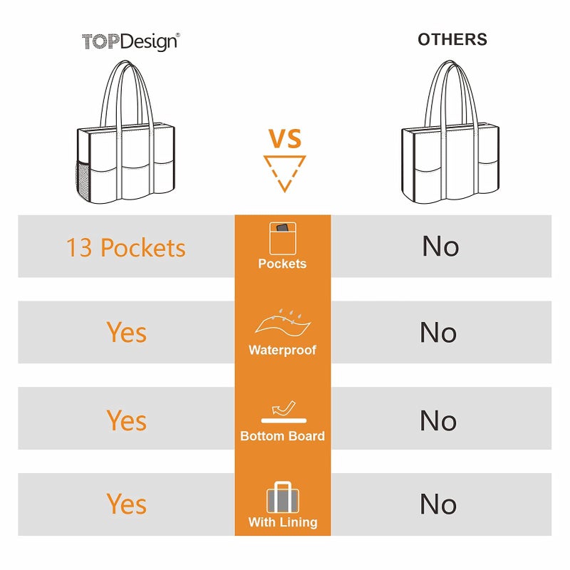 TOPDesign Utility Water Resistant Tote Bag with 13 Exterior & Interior Pockets, Top Zipper Closure & Thick Bottom Support, for Working Women, Teachers, Nurses, Accountants (Rose) - Image 5