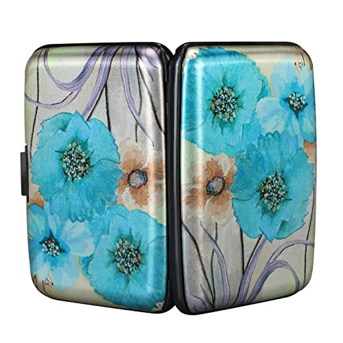 ELFISH Mini RFID Aluminum Wallet Credit Cards Holder Business Card Case Metal ID Case for Men Women(Blue Flower) - Image 3