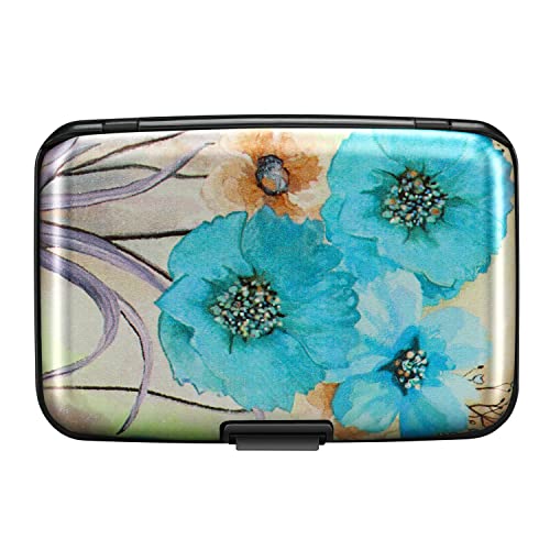 ELFISH Mini RFID Aluminum Wallet Credit Cards Holder Business Card Case Metal ID Case for Men Women(Blue Flower) - Image 4