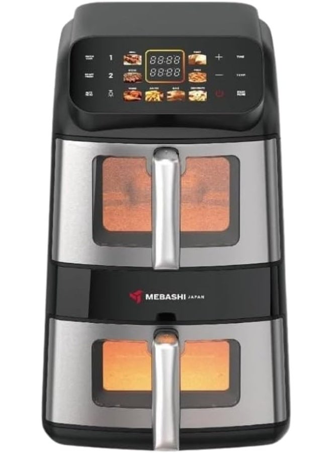 MEBASHI Double Stack Air Fryer, 11L Total Capacity, 8 Preset Programs, Digital LED Display, 2500W, Black (ME-AF1200DS)