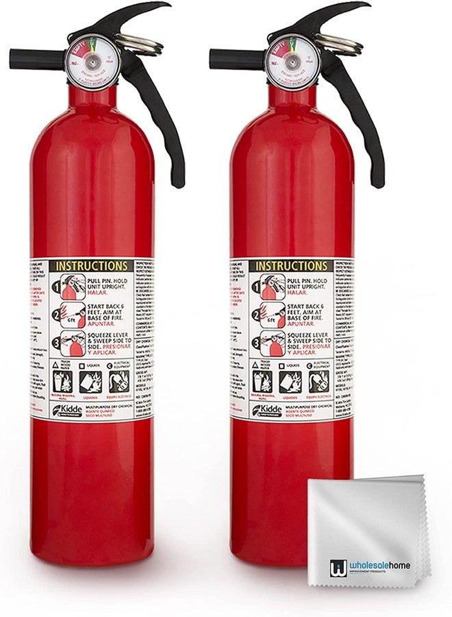 Kidde FA110 Multipurpose Fire Extinguishers 2 Pack - Red, (Rating 1-A:10-B:C) Includes Wholesalehome Cleaning Cloth - Image 1