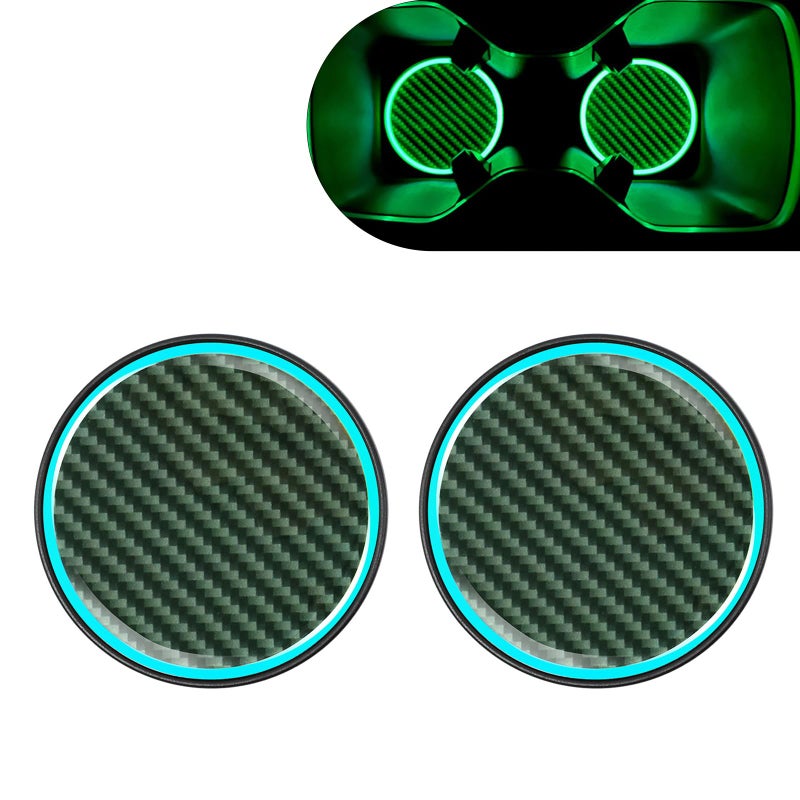 MOXRUQ 2 PCS Car Cup Coasters Luminous Car Coasters 283 Carbon Fiber NonSlip Insert Coaster Universal for Most Cars Black - Image 3