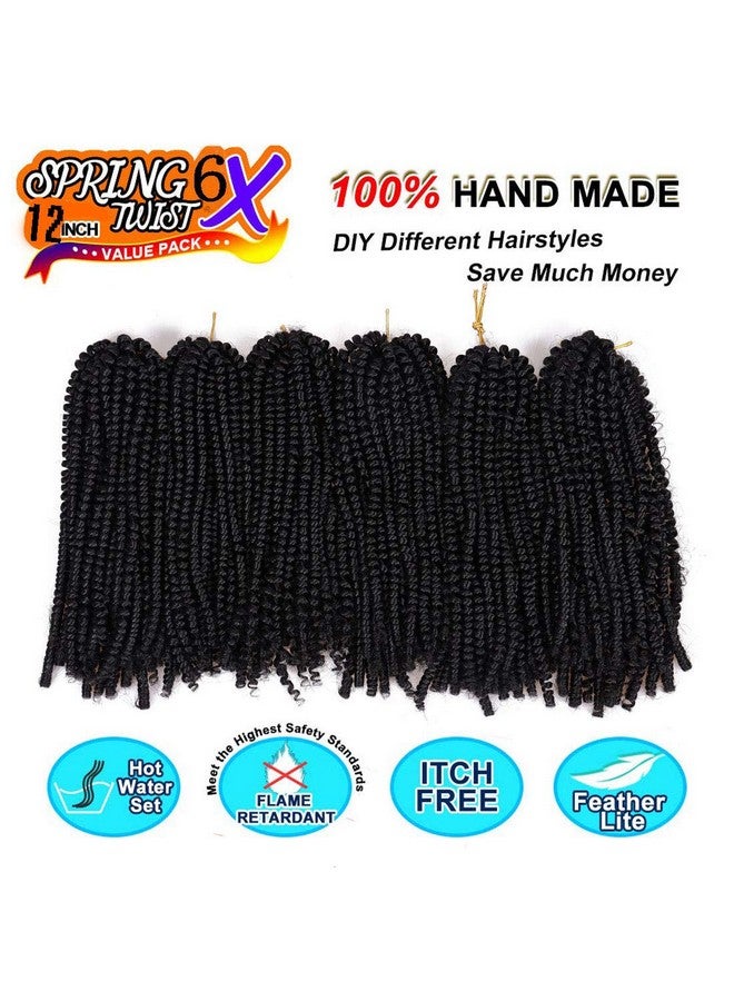 Liyate 6 Packs Spring Twist Braiding Hair Spring Twists Bomb Twist Hair Synthetic Fiber Fluffy Twist Crochet Braids Low Temperature Twist Crochet Hair for Women Braiding Hair(12inch,1B) - Image 3
