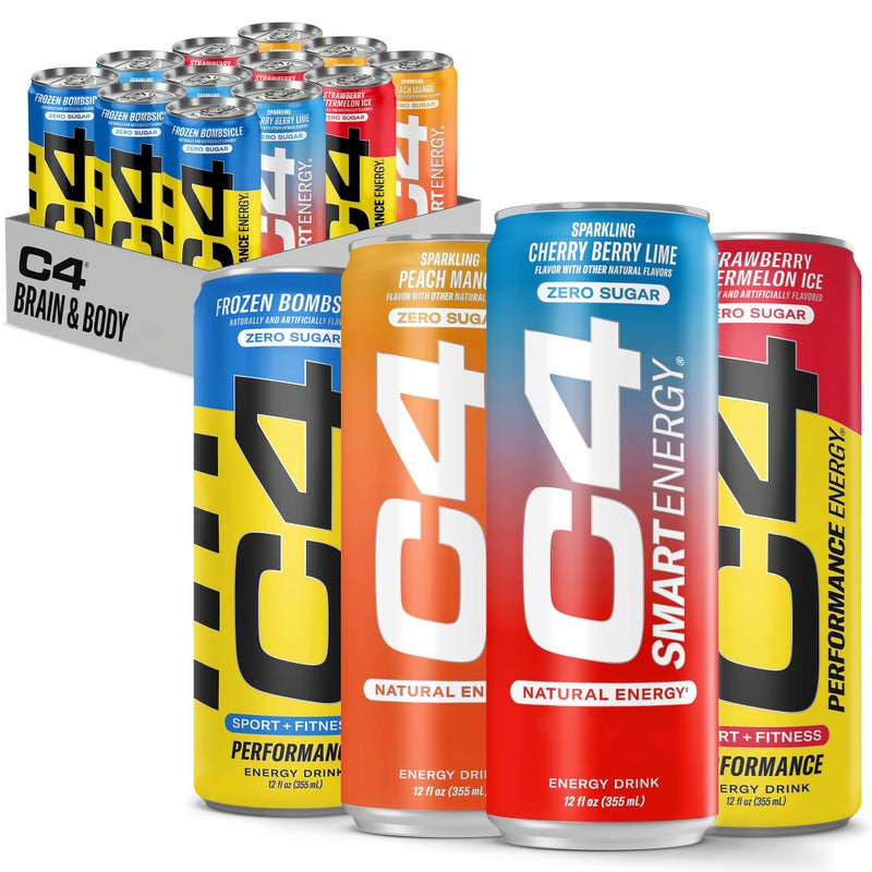 CELLUCOR مشروب الطاقة والأداء الذكي من سيلكور C4 - عبوة متنوعة رسمية | خالي من السكر - مشروب طاقة مكربن قبل التمرين | 150+200 ملغ كافيين مع بيتا ألانين | 4 نكهات | 12 أونصة سائلة (12 عبوة) - Image 1