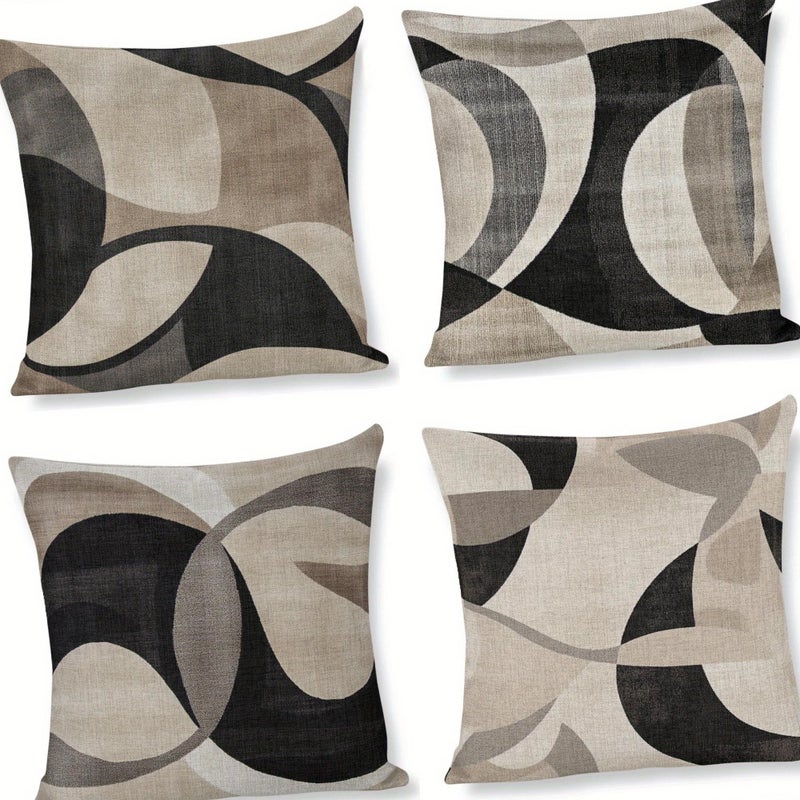 4pcs Modern Abstract Beige Black Square Throw Pillows 19.69x19.69inch Large Decorative Cushions With Geometric Patterns Zippered Removable Covers Machine Washable For Sofa Bed Deco - Image 4