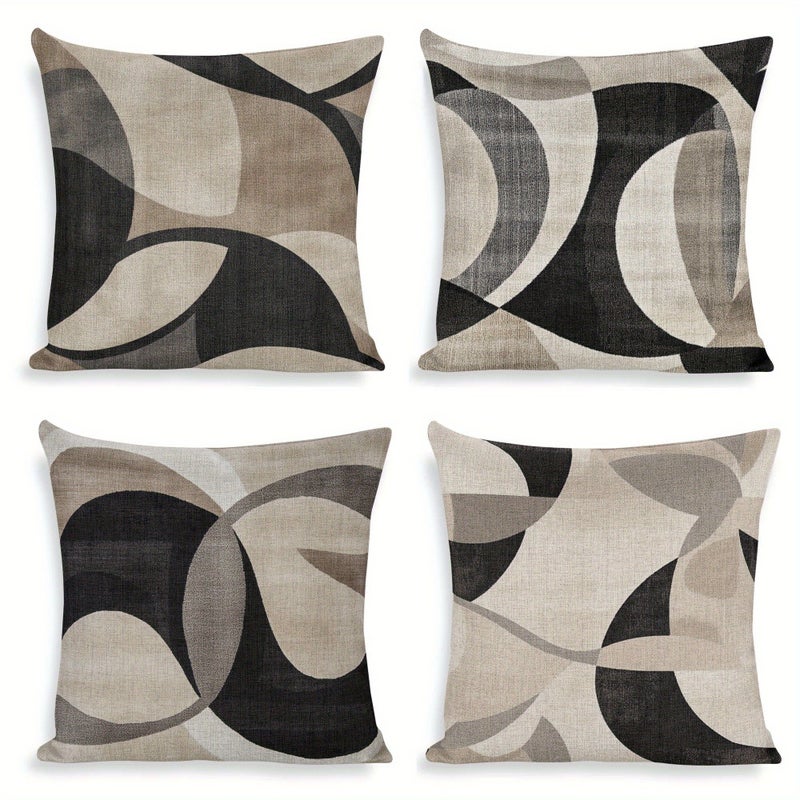 4pcs Modern Abstract Beige Black Square Throw Pillows 19.69x19.69inch Large Decorative Cushions With Geometric Patterns Zippered Removable Covers Machine Washable For Sofa Bed Deco - Image 2