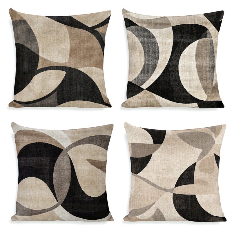 4pcs Modern Abstract Beige Black Square Throw Pillows 19.69x19.69inch Large Decorative Cushions With Geometric Patterns Zippered Removable Covers Machine Washable For Sofa Bed Deco - Image 1