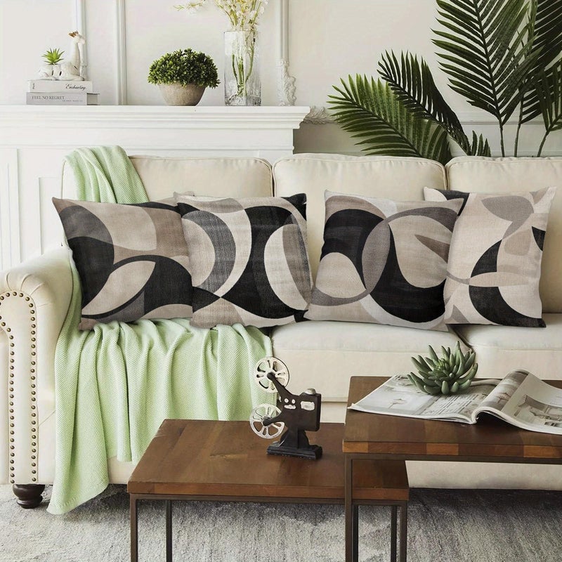 4pcs Modern Abstract Beige Black Square Throw Pillows 19.69x19.69inch Large Decorative Cushions With Geometric Patterns Zippered Removable Covers Machine Washable For Sofa Bed Deco - Image 5
