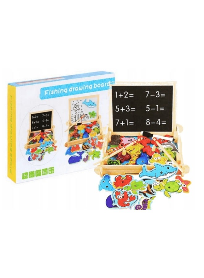 Fishing Drawing Board for Kids, Wooden Learning Toy with Math Problems - Image 1