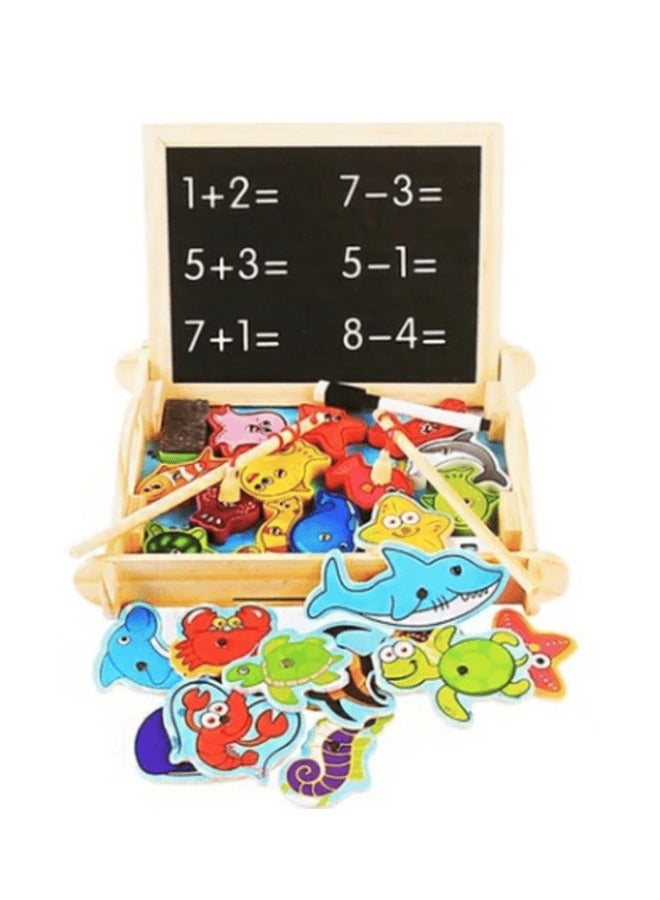 Fishing Drawing Board for Kids, Wooden Learning Toy with Math Problems - Image 2
