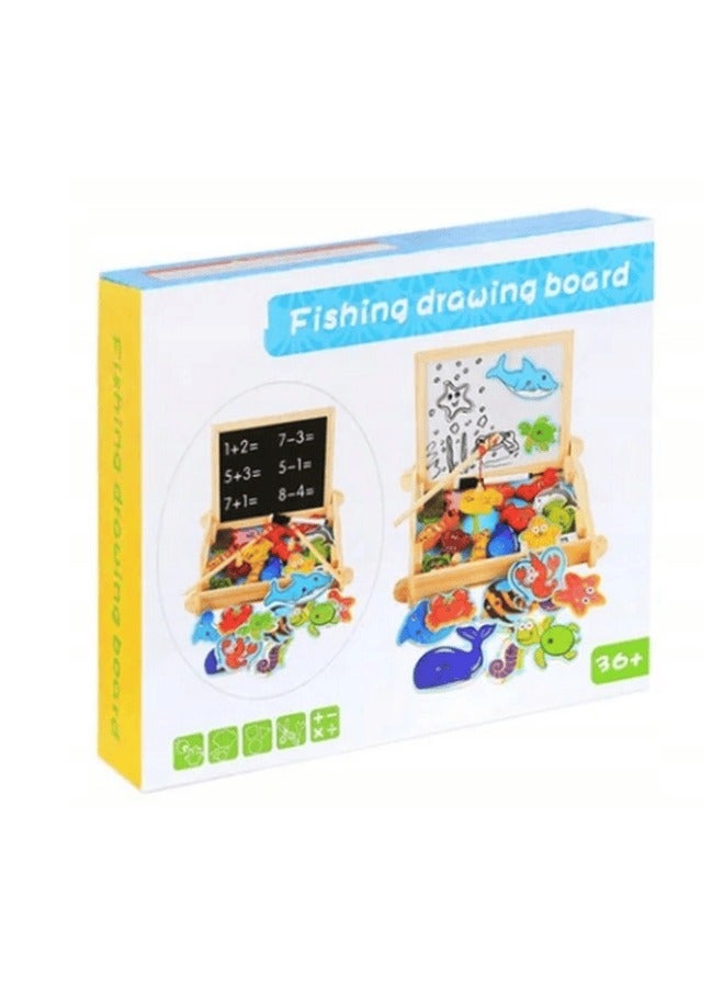 Fishing Drawing Board for Kids, Wooden Learning Toy with Math Problems - Image 3