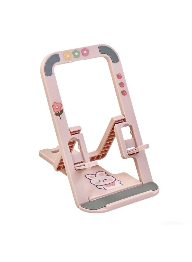 White & Pink Cartoon Foldable Phone Stand 2Pcs Set, With Free Cartoon Stickers, Adjustable Desktop Holder for Phones & Tablets - Image 1