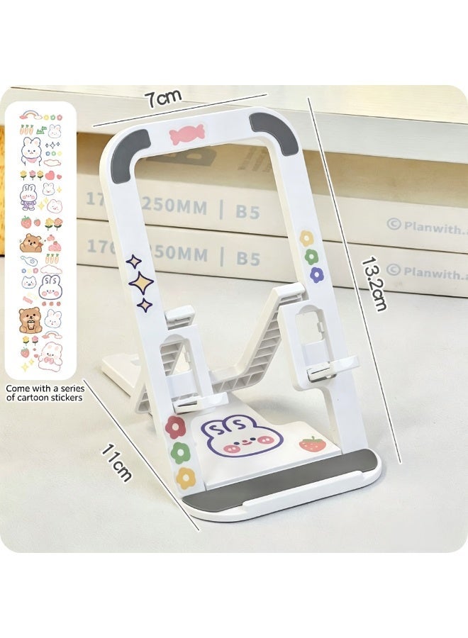White & Pink Cartoon Foldable Phone Stand 2Pcs Set, With Free Cartoon Stickers, Adjustable Desktop Holder for Phones & Tablets - Image 3