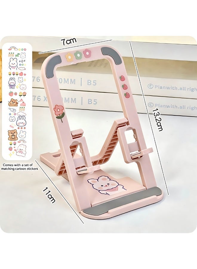 White & Pink Cartoon Foldable Phone Stand 2Pcs Set, With Free Cartoon Stickers, Adjustable Desktop Holder for Phones & Tablets - Image 4
