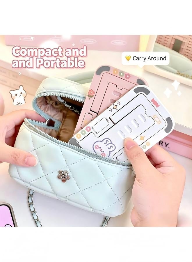 White & Pink Cartoon Foldable Phone Stand 2Pcs Set, With Free Cartoon Stickers, Adjustable Desktop Holder for Phones & Tablets - Image 5