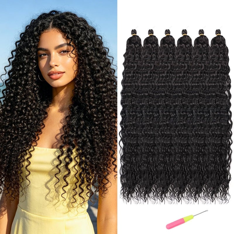 MAYSA Ocean Wave Crochet Hair Extensions 30in Crochet Hair 6Packs Soft Synthetic Braiding Curly Crochet Hair for Women #1B - Image 1